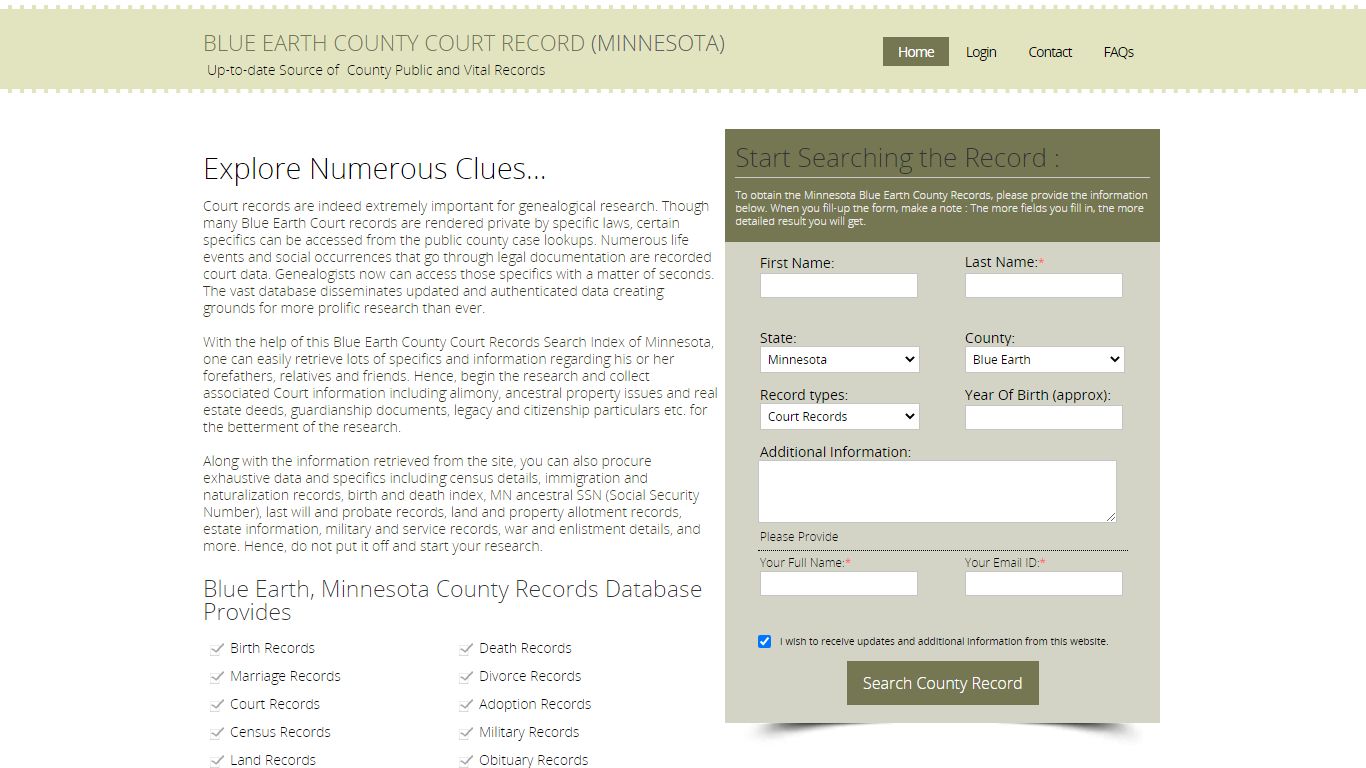 Blue Earth County, Minnesota Public Court Records Index