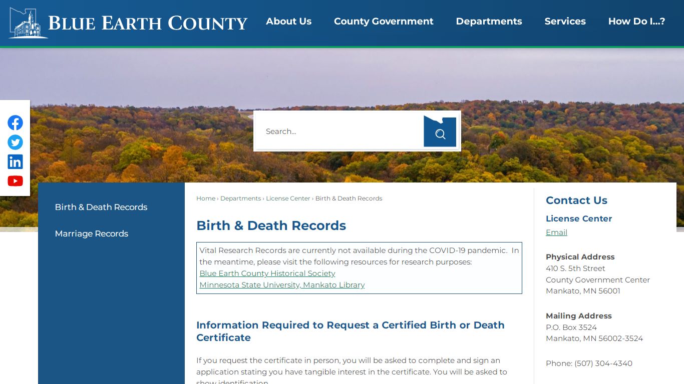 Birth & Death Records | Blue Earth County, MN - Official ...